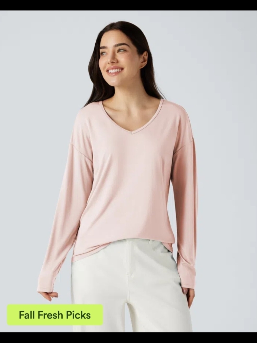 HALARA Soft V-Neck Long Sleeve Top in Blush